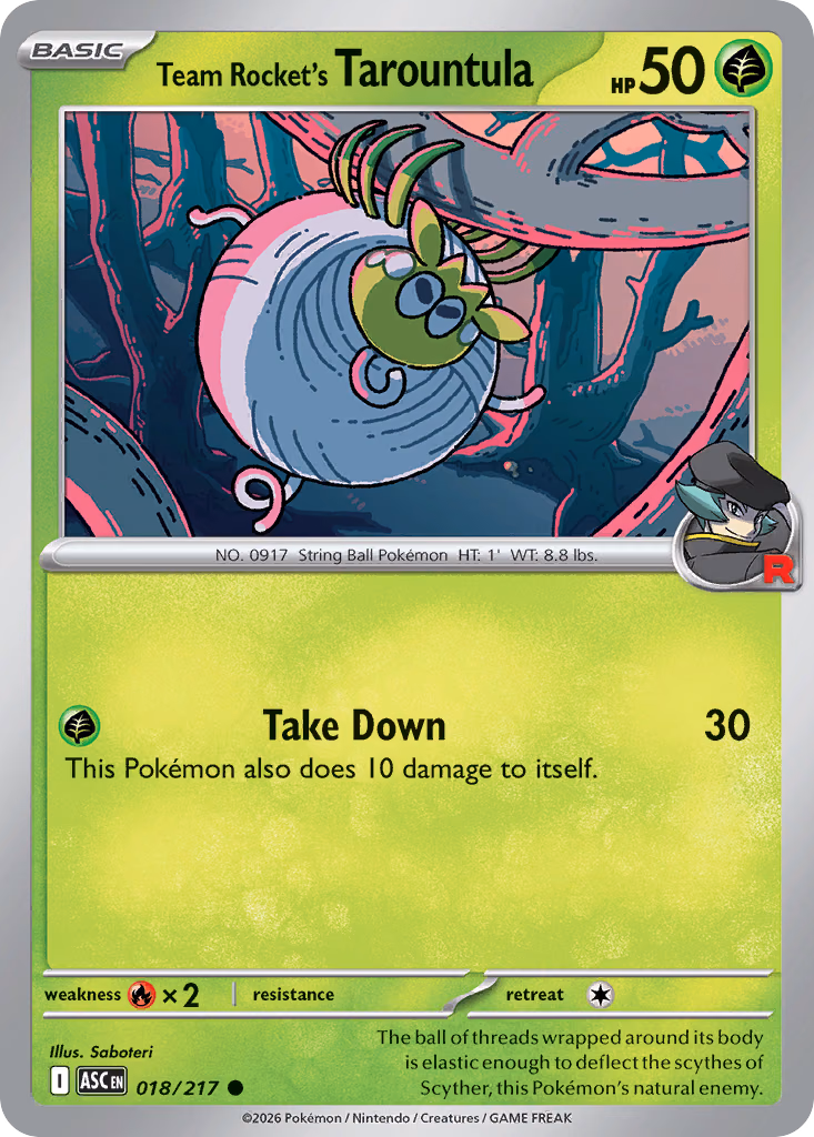 Team Rocket's Tarountula Pokemon card (018/217, Ascended Heroes)