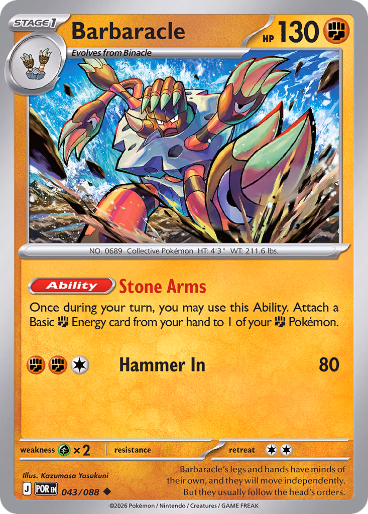 Barbaracle Pokemon card (043/088, Perfect Order)