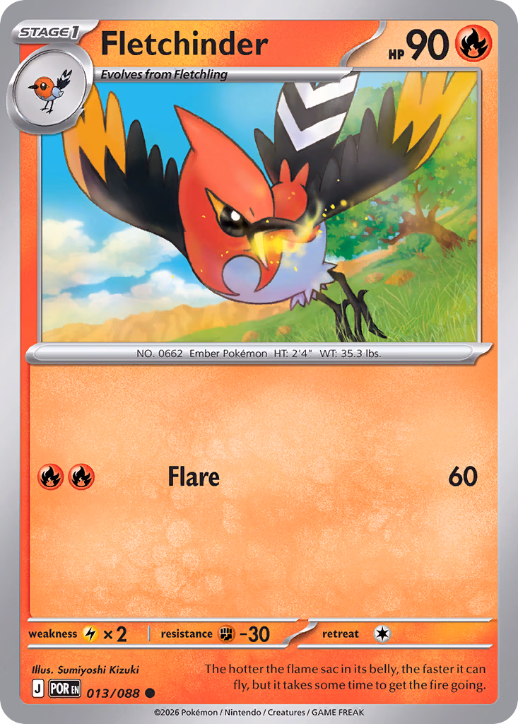 Fletchinder Pokemon card (013/088, Perfect Order)