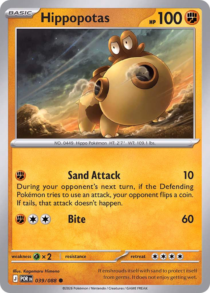 Hippopotas Pokemon card (039/088, Perfect Order)