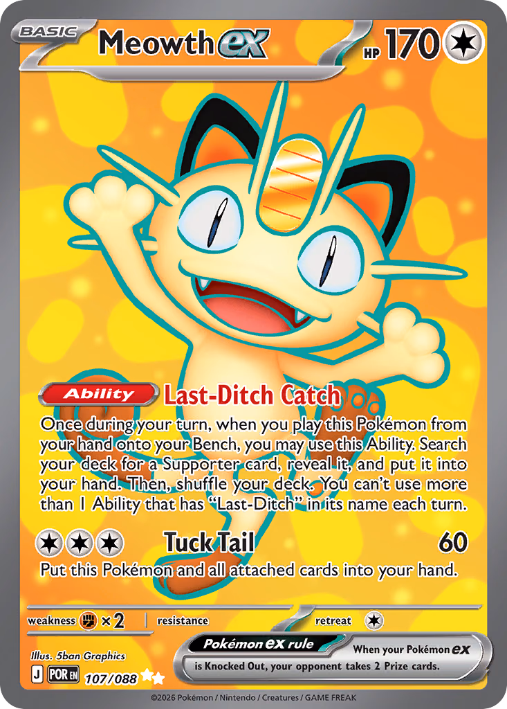Meowth ex Pokemon card (107/088, Perfect Order)