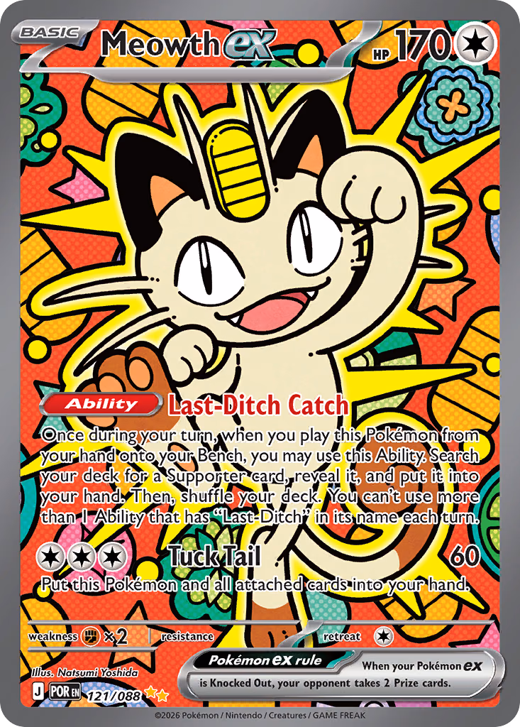 Meowth ex Pokemon card (121/088, Perfect Order)