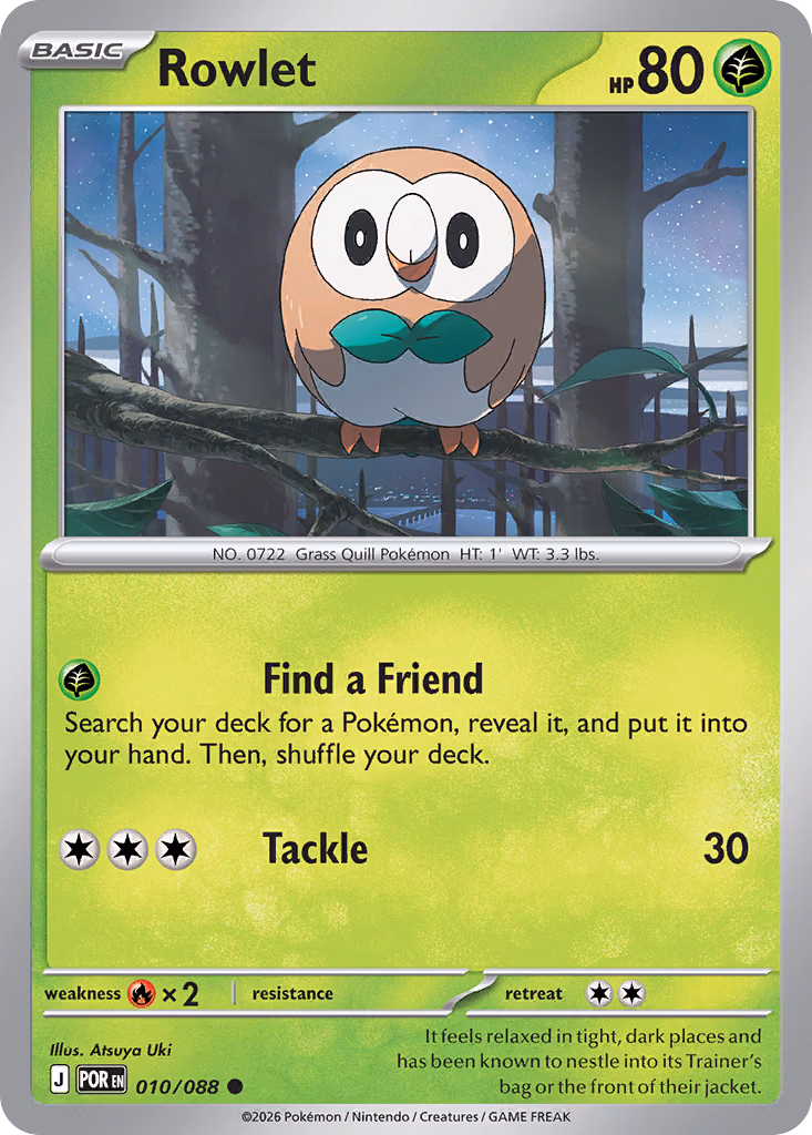 Rowlet Pokemon card (010/088, Perfect Order)