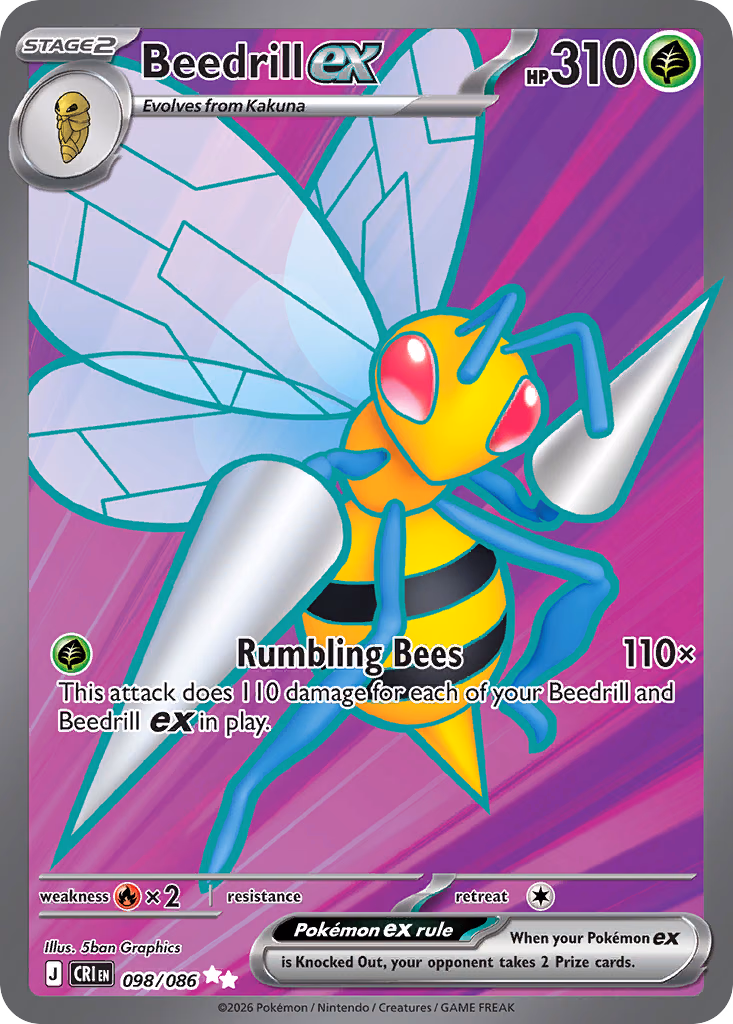 Beedrill ex Pokemon card (098/086, Chaos Rising)