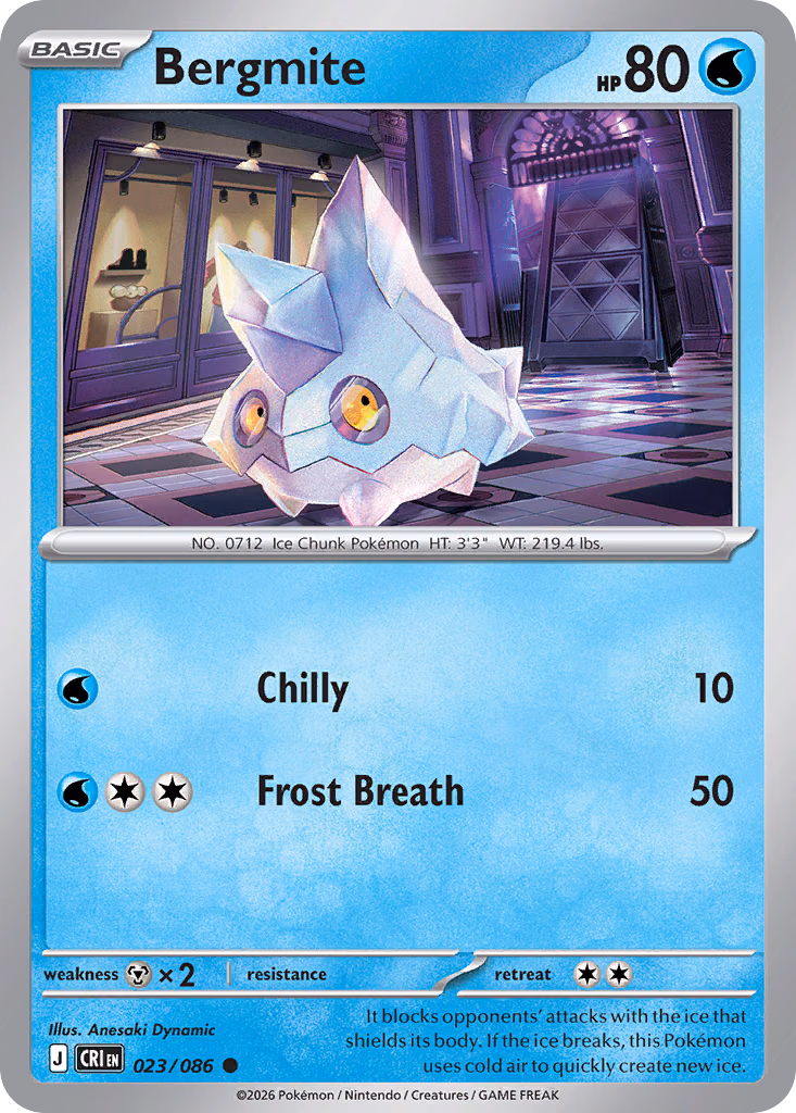 Bergmite Pokemon card (023/086, Chaos Rising)