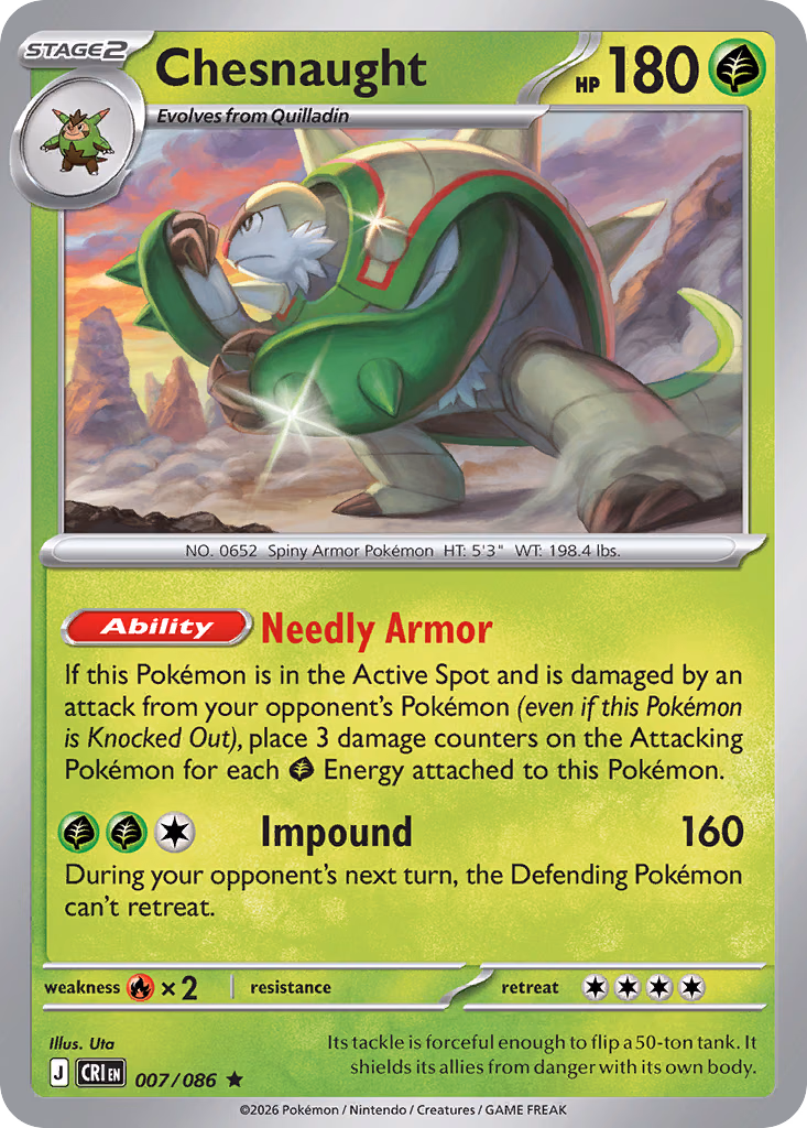 Chesnaught Pokemon card (007/086, Chaos Rising)