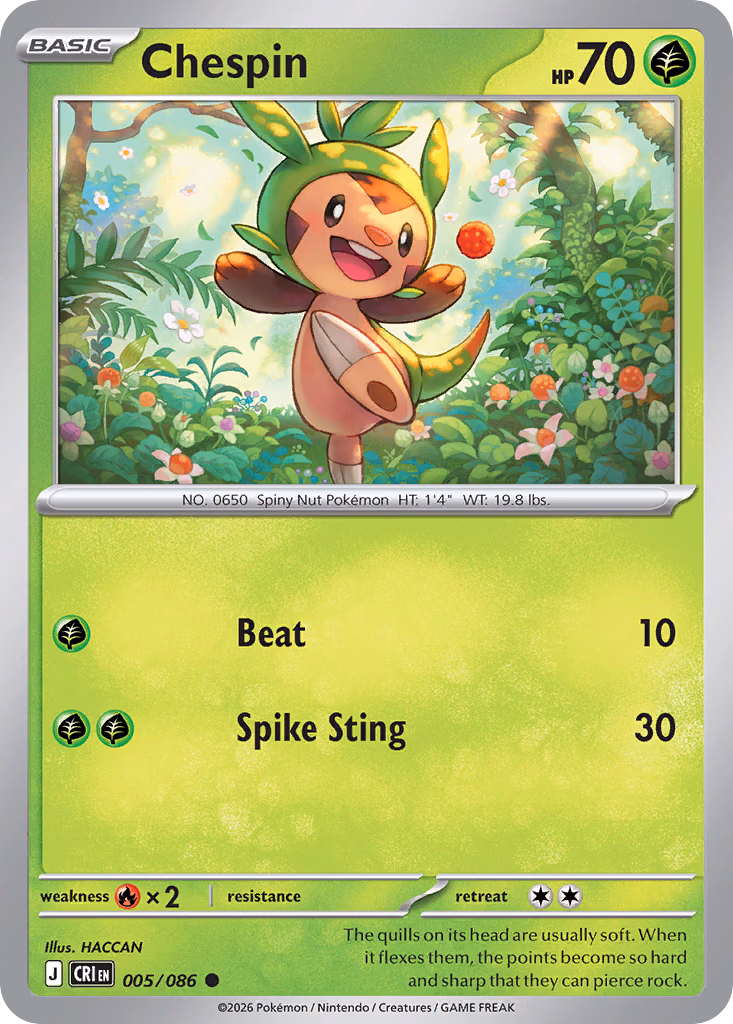 Chespin Pokemon card (005/086, Chaos Rising)
