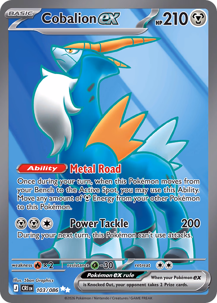Cobalion ex Pokemon card (103/086, Chaos Rising)