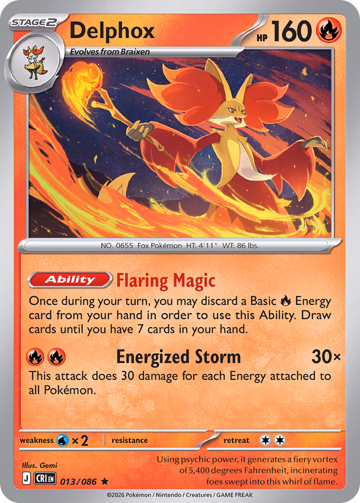Delphox Pokemon card (013/086, Chaos Rising)
