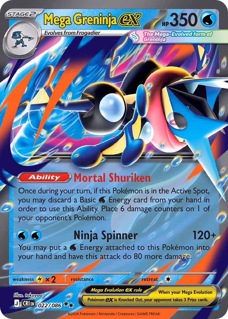 Mega Greninja ex Pokemon card (022/086, Chaos Rising)