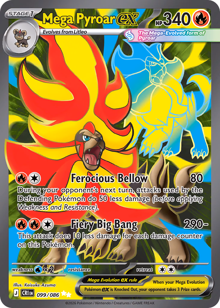 Mega Pyroar ex Pokemon card (099/086, Chaos Rising)