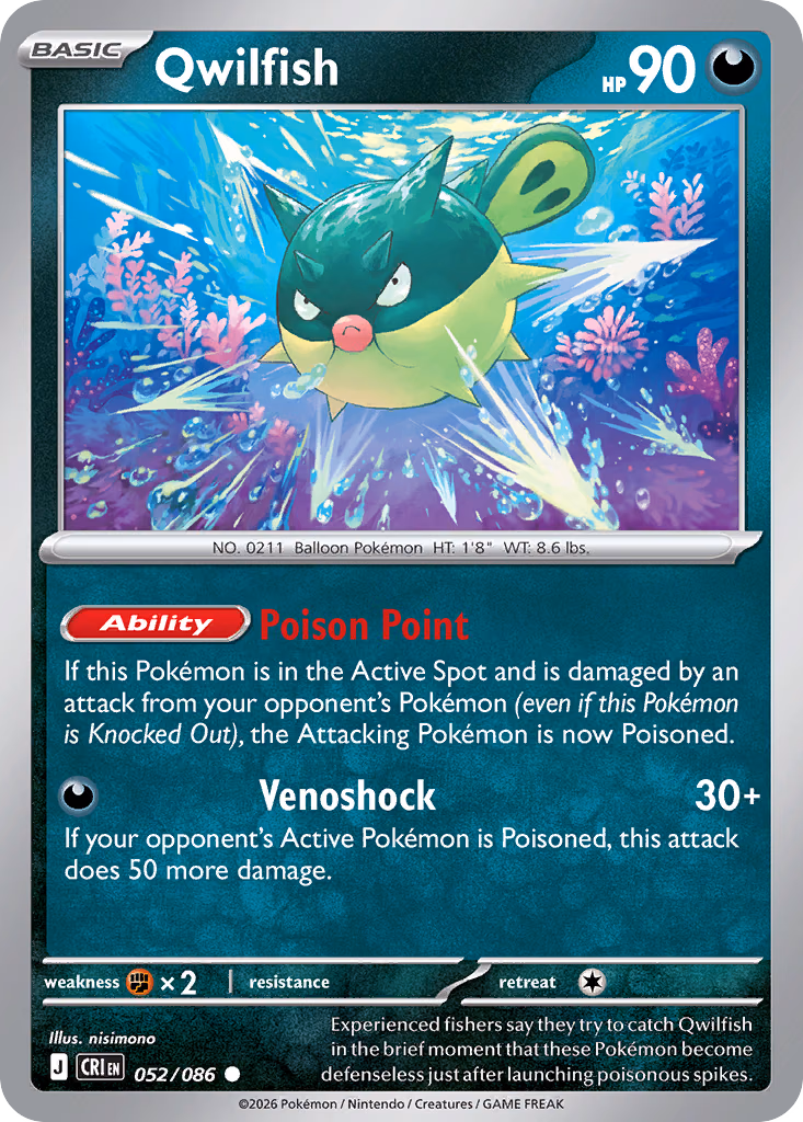 Qwilfish Pokemon card (052/086, Chaos Rising)