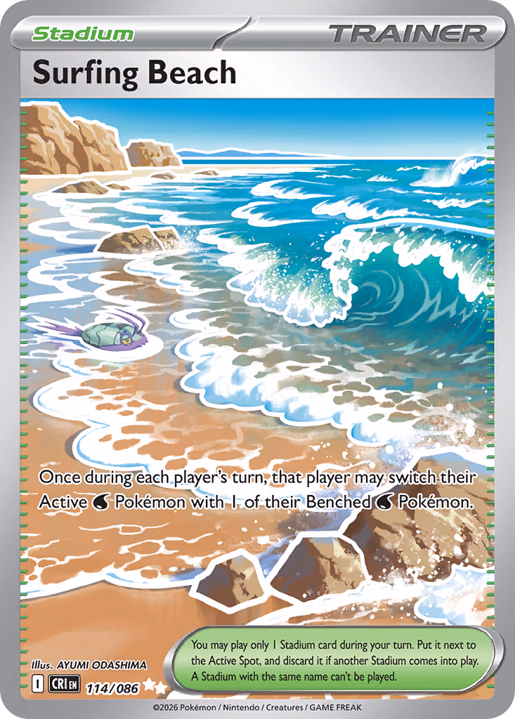 Surfing Beach Pokemon card (114/086, Chaos Rising)