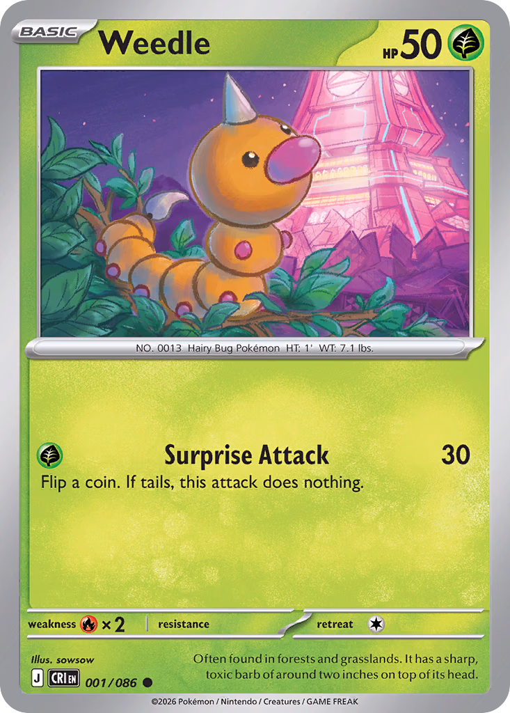 Weedle Pokemon card (001/086, Chaos Rising)