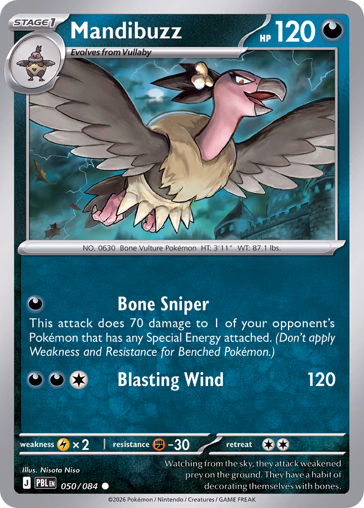 Mandibuzz Pokemon card (050/084, Pitch Black)
