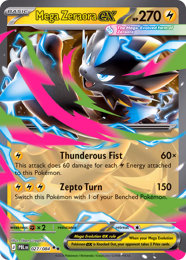 Mega Zeraora ex Pokemon card (027/084, Pitch Black)