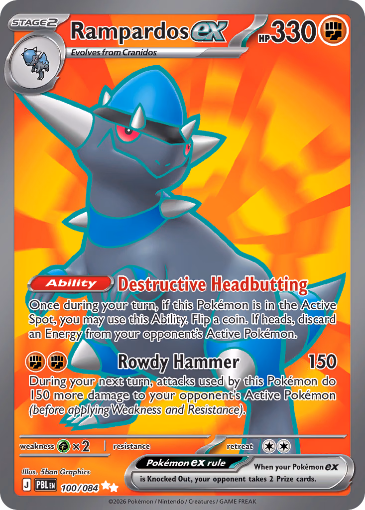 Rampardos ex Pokemon card (100/084, Pitch Black)