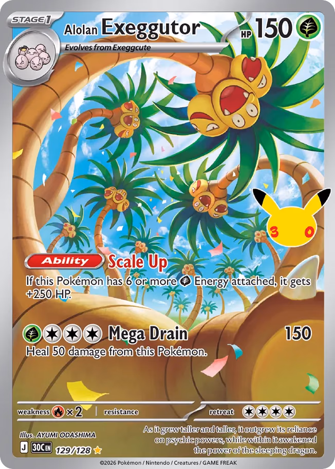 Alolan Exeggutor Pokemon card (129/128, 30th Celebration)