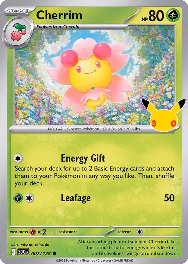 Cherrim Pokemon card (007/128, 30th Celebration)