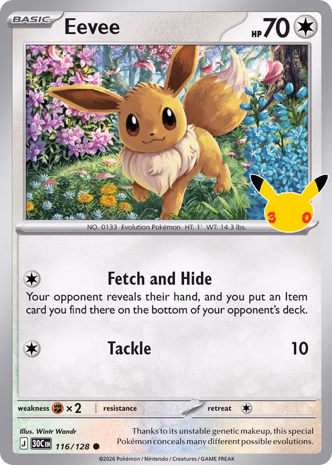 Eevee Pokemon card (116/128, 30th Celebration)