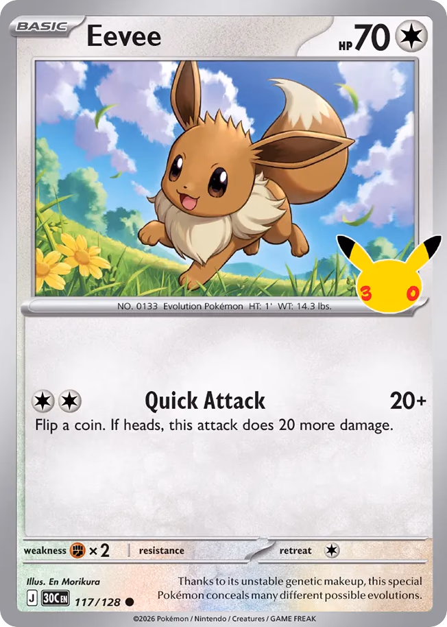 Eevee Pokemon card (117/128, 30th Celebration)