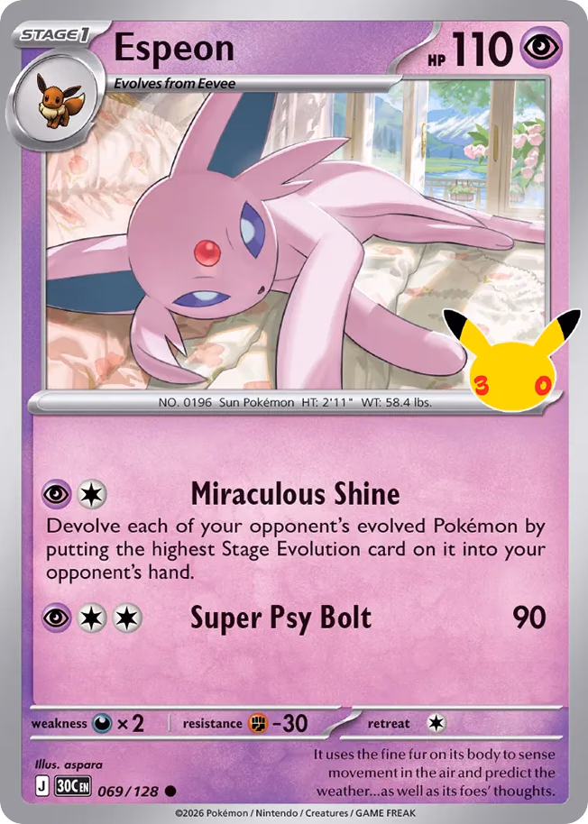 Espeon Pokemon card (069/128, 30th Celebration)