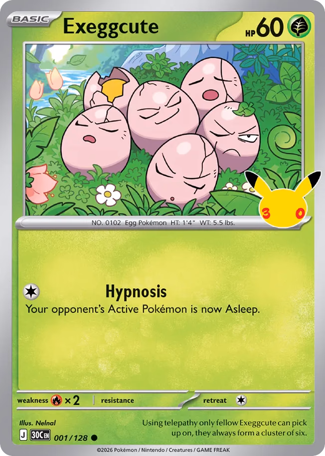 Exeggcute Pokemon card (001/128, 30th Celebration)