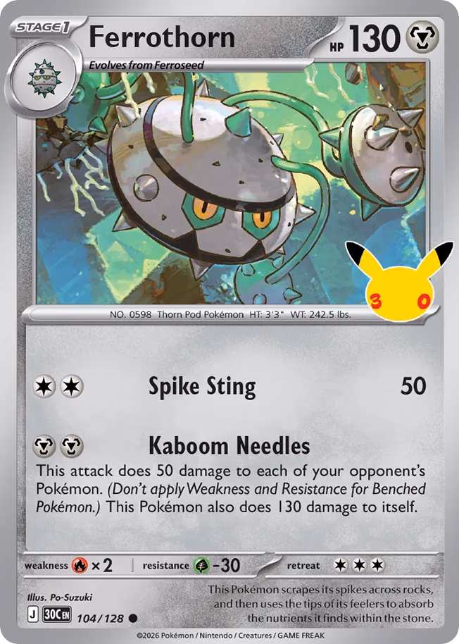 Ferrothorn Pokemon card (104/128, 30th Celebration)