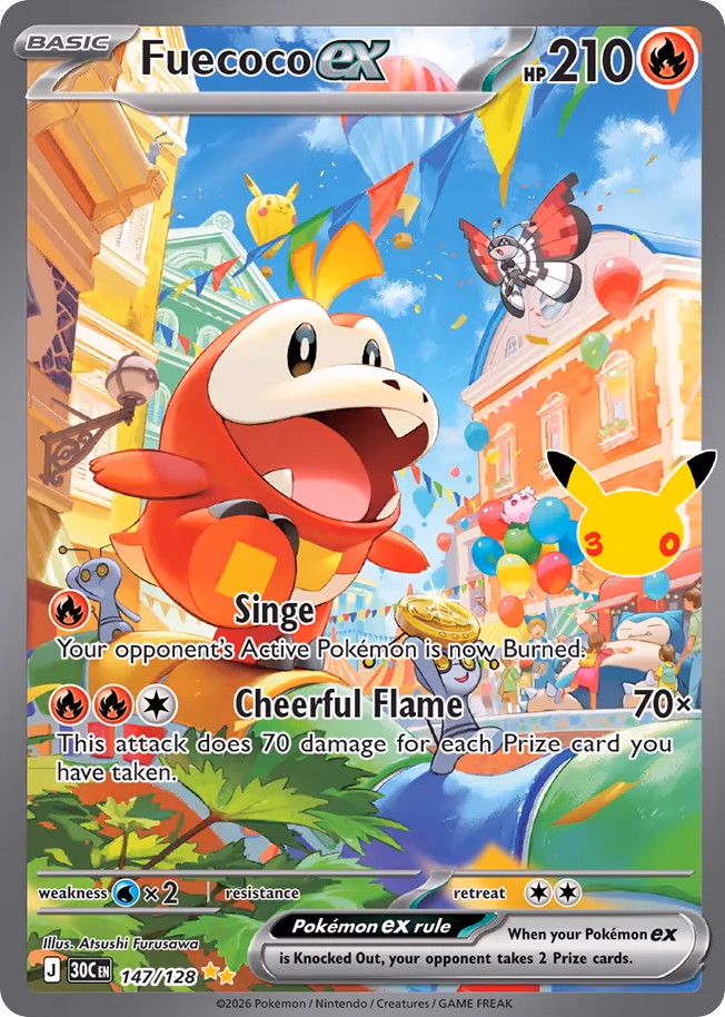 Fuecoco ex Pokemon card (147/128, 30th Celebration)