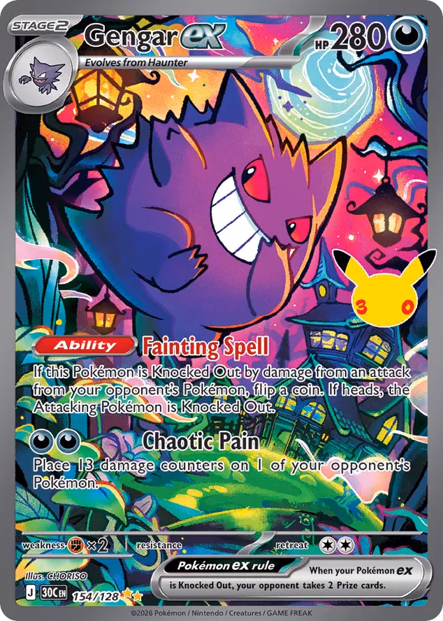 Gengar ex Pokemon card (154/128, 30th Celebration)