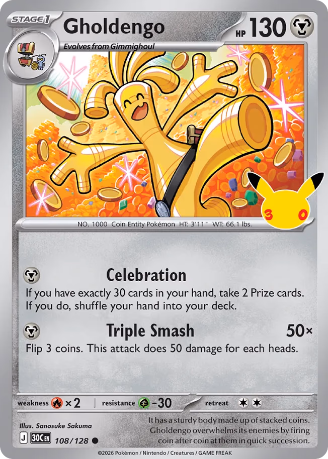 Gholdengo Pokemon card (108/128, 30th Celebration)