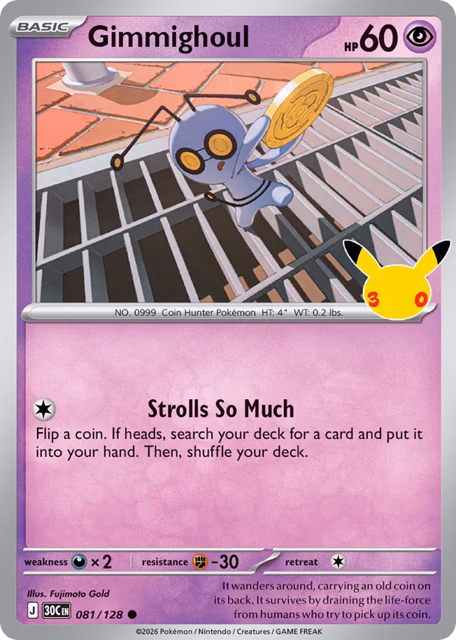 Gimmighoul Pokemon card (081/128, 30th Celebration)