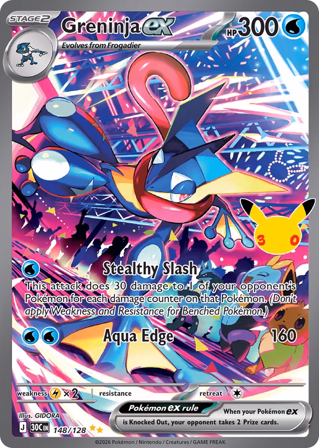Greninja ex Pokemon card (148/128, 30th Celebration)