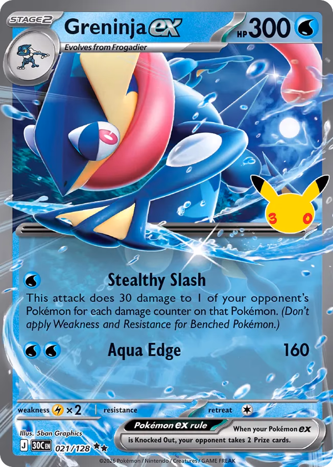 Greninja ex Pokemon card (021/128, 30th Celebration)