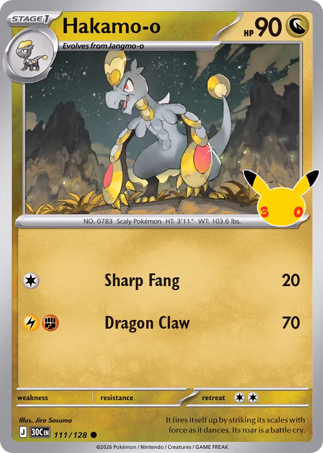 Hakamo-o Pokemon card (111/128, 30th Celebration)