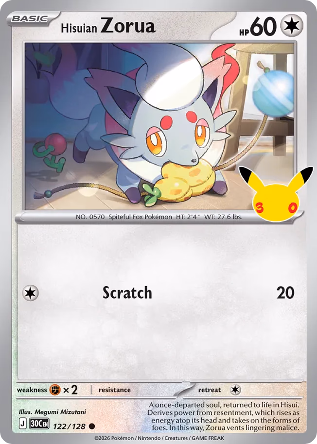 Hisuian Zorua Pokemon card (122/128, 30th Celebration)