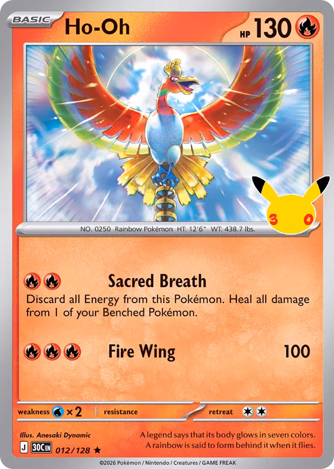 Ho-Oh Pokemon card (012/128, 30th Celebration)