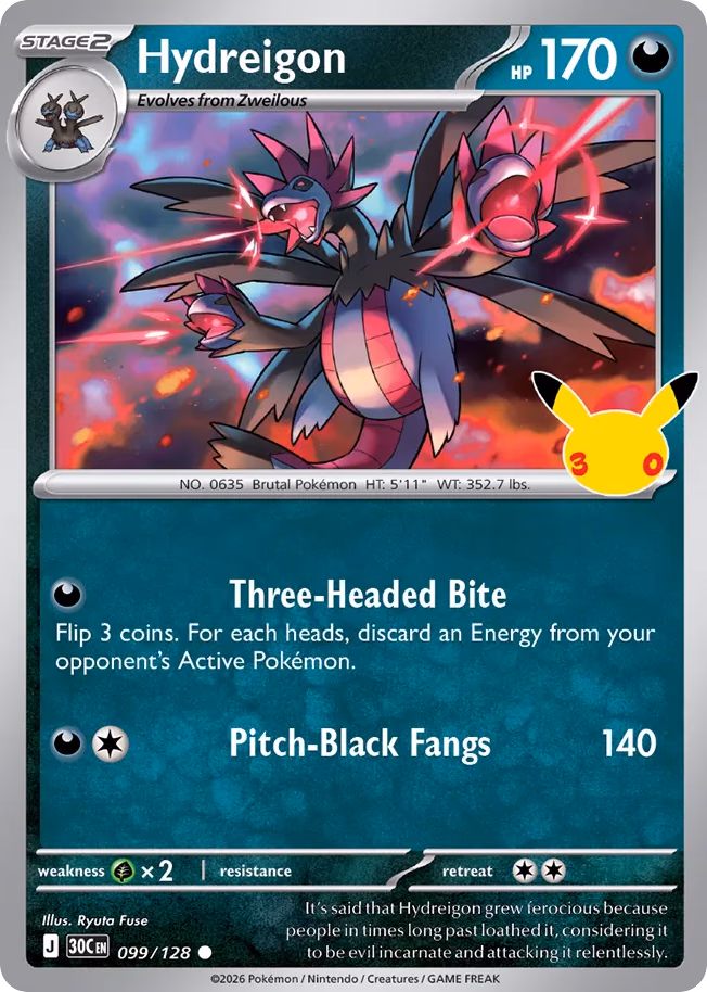 Hydreigon Pokemon card (099/128, 30th Celebration)