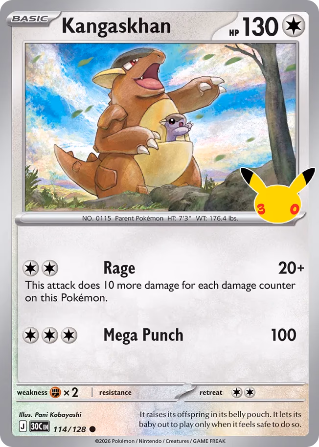 Kangaskhan Pokemon card (114/128, 30th Celebration)