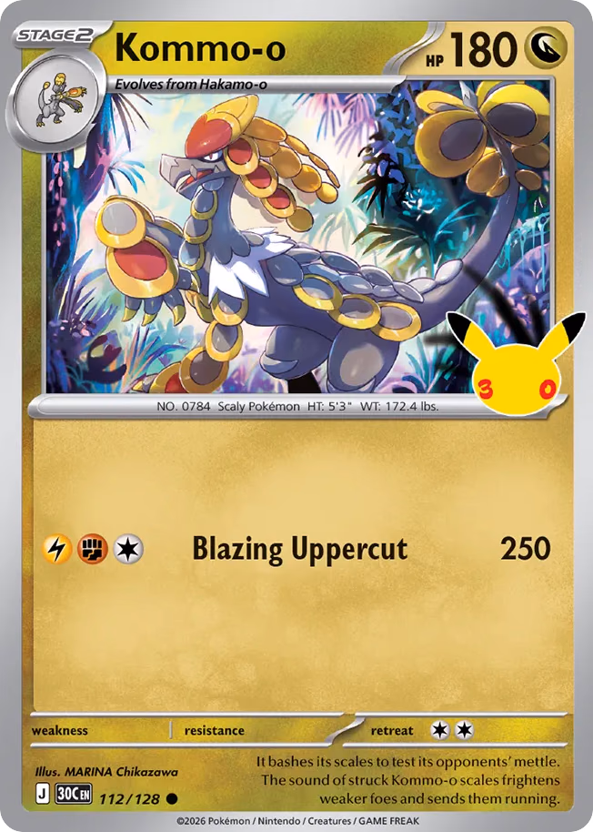Kommo-o Pokemon card (112/128, 30th Celebration)