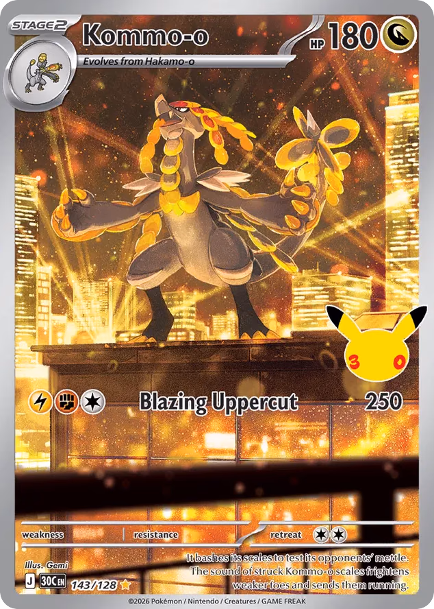 Kommo-o Pokemon card (143/128, 30th Celebration)