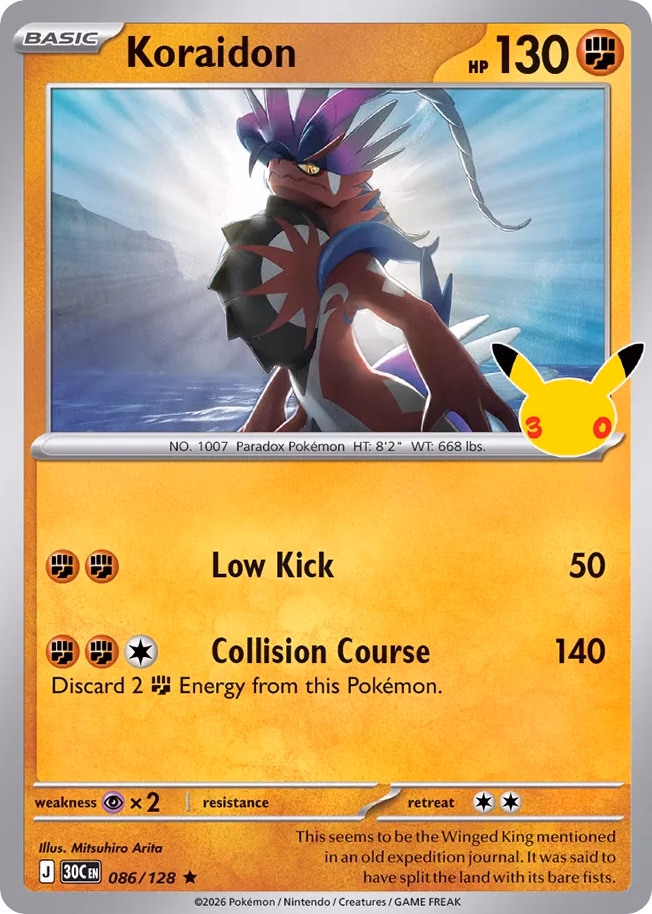 Koraidon Pokemon card (086/128, 30th Celebration)
