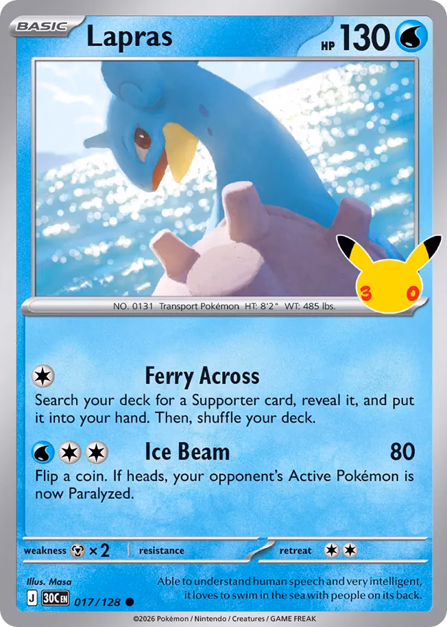 Lapras Pokemon card (017/128, 30th Celebration)