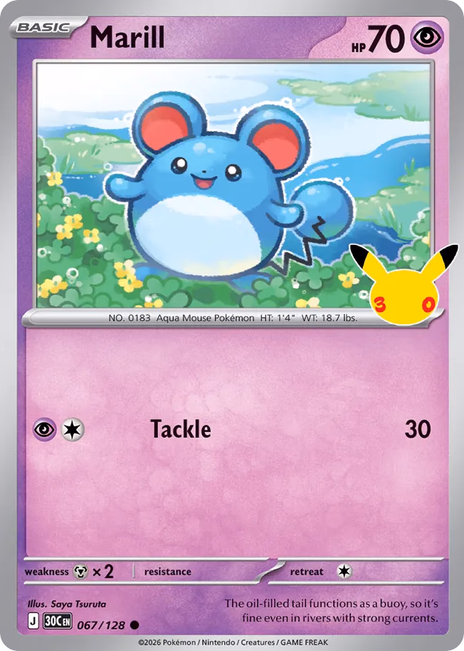 Marill Pokemon card (067/128, 30th Celebration)