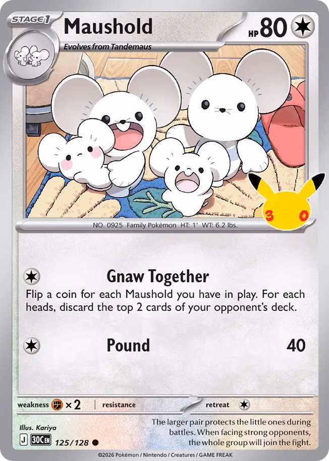 Maushold Pokemon card (125/128, 30th Celebration)
