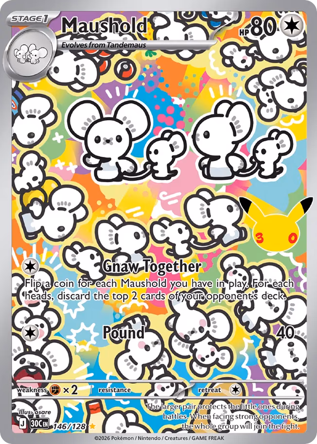 Maushold Pokemon card (146/128, 30th Celebration)