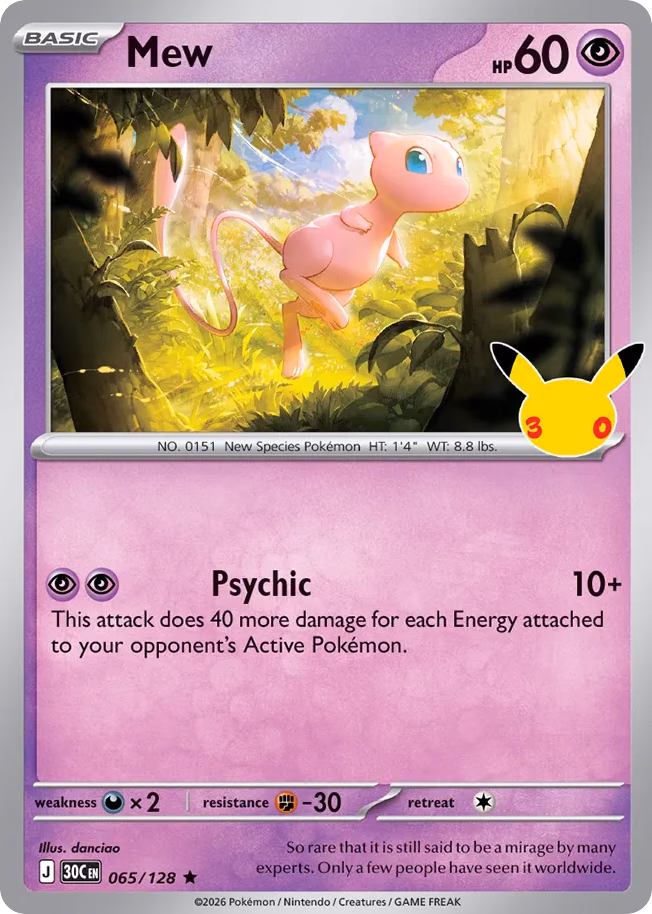 Mew Pokemon card (065/128, 30th Celebration)