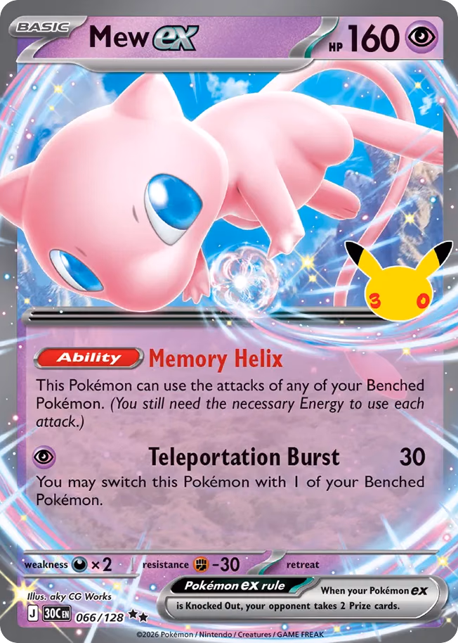 Mew ex Pokemon card (066/128, 30th Celebration)