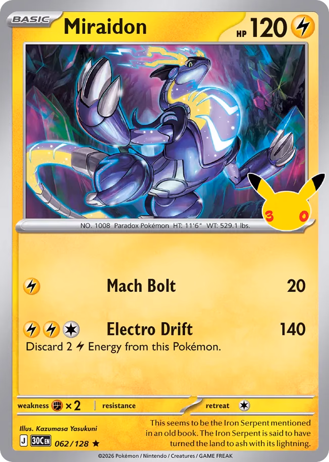 Miraidon Pokemon card (062/128, 30th Celebration)