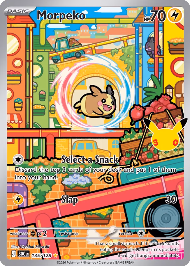 Morpeko Pokemon card (135/128, 30th Celebration)